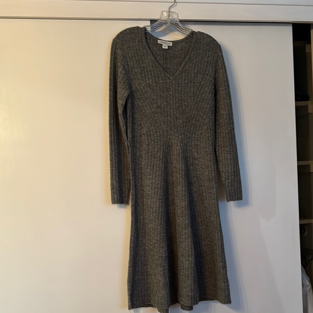 Coldwater Creek Gray Ribbed V-Neck Sweater Dress